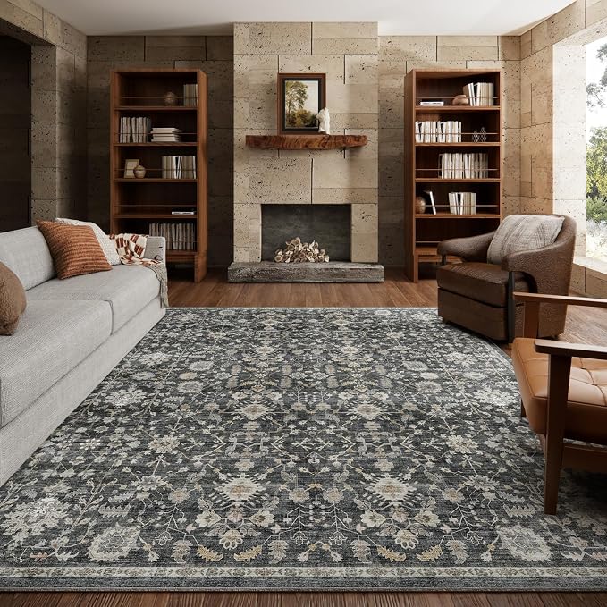 Washable Rugs for Living Room: 8x10 Area Rugs for Bedroom Ultra Soft Non-Slip Stain Resistant Vintage Boho Large Carpet for High-Traffic Dining Room - Farmhouse Decor