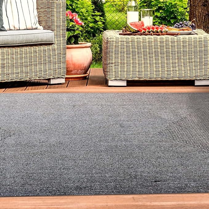 Superior Indoor Outdoor Area Rug, Handwoven Reversible Braided Home Decor for Living Room, Kitchen, Dining Room Floors, Patio, Front Porch, Deck, Modern, Boho, Farmhouse Style, 8' x 10', Slate