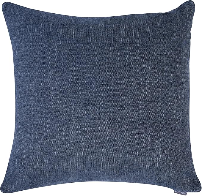 BOYSUM Set of 2 Leather Throw Pillow Covers Cotton Linen Decor Patchwork Pillow Cover Faux Leather Pillows Cover for Couch Sofa Living Room Bedroom,Navy Blue 18"x18"