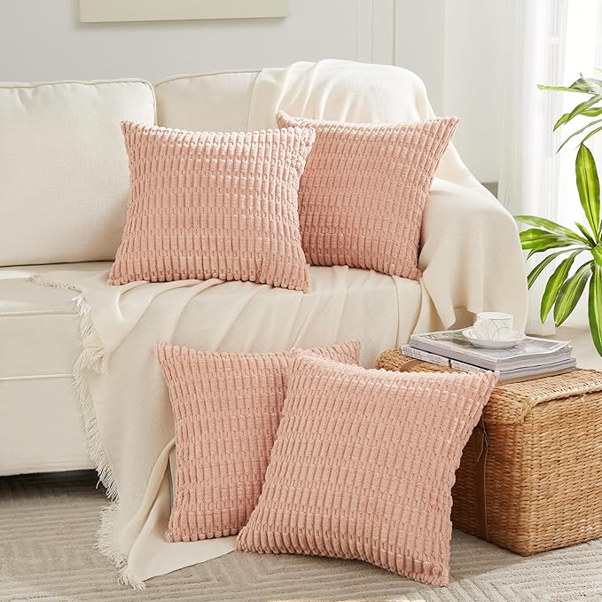 Fancy Homi 4 Packs Decorative Throw Pillow Covers for Living Room Couch Bed, Modern Farmhouse Boho Home Décor Accent Cushion Case, 26" x 26" (Pack of 4), Blush Pink