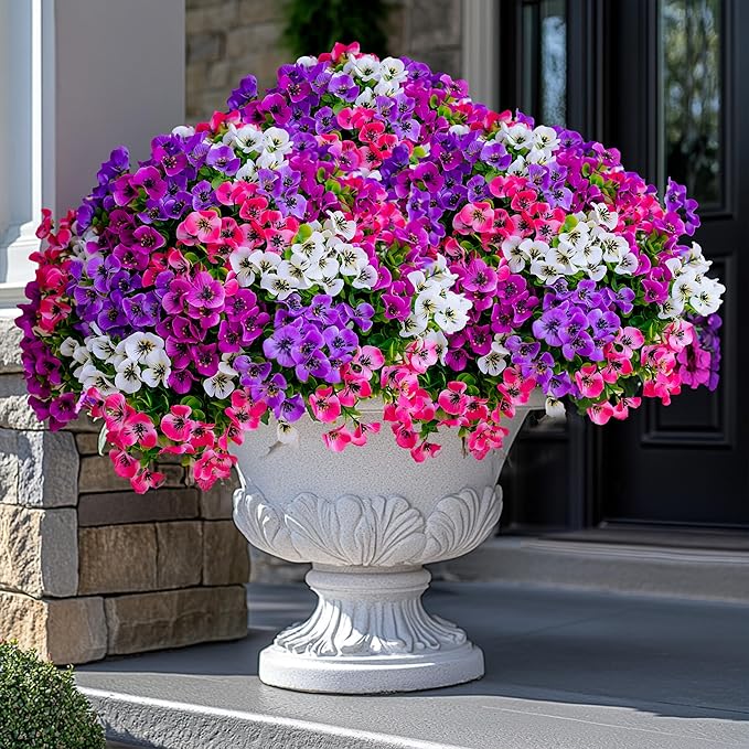 AXYLEX Artificial Flowers Outdoor Shrubs - 16 Bundles Fake Plants UV Resistant No Fade Faux Plastic Greenery Home Garden Porch Patio Decoration (1, Multi 16-4)