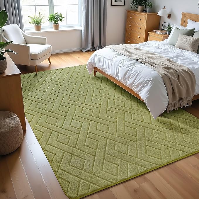 Macgace Ultra Soft Green Area Rug for Living Room, 6x9 Modern Geometric Shag Rugs with Nonslip Backing for Bedroom, Washable Fuzzy Carpet for Cozy Kids Room Nursery