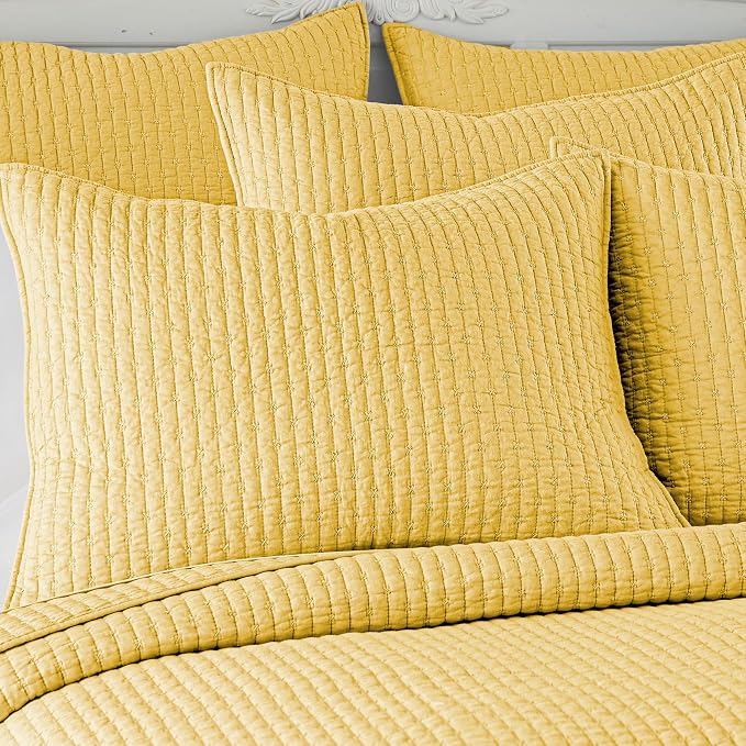Levtex Home Cross Stitch Reversible Full Bedspread Set (100x104in) with 2 Pillow Shams (26x20in) - Stitch Texture - Yellow - Cotton Full Size Bedspread Set - Lightweight, Soft, Pre-Washed