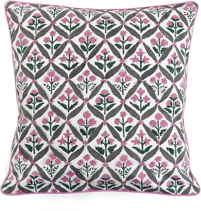 Ridhi Block Print Pink and White Pillow Cover 20" x 20" (Pack of 2) Decorative Couch Pillows for Living Room, Chic Boho Cute Outdoor Pillows Covers Gifts for Spring, Easter and Valentine