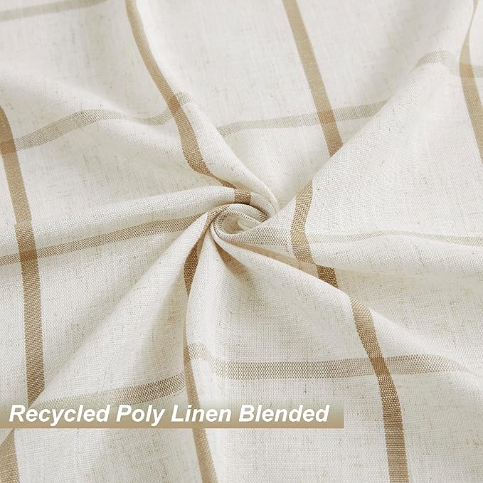 Vision Home Natural Linen Plaid Pinch Pleated Semi Sheer Curtains Checkered Light Filtering Window Panels 90 inches Long for Living Room Bedroom Farmhouse Pleat Drapes with Back Tab Hooks 60" Wx90"Lx2