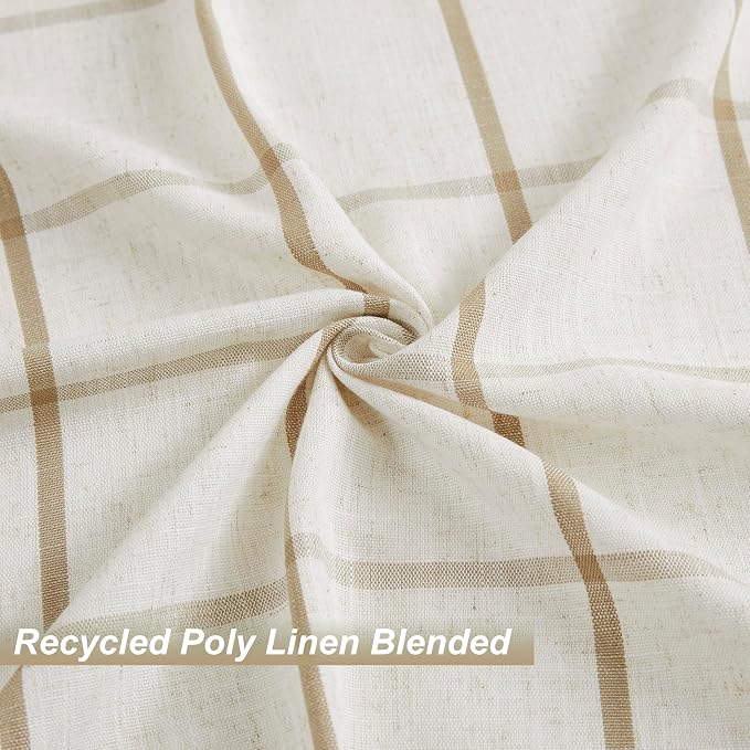 Vision Home Flax Linen Plaid Pinch Pleated Semi Sheer Curtains Checkered Light Filtering Window Panels 84 inches Long for Living Room Bedroom Rustic Pinch Pleat Drapes with Back Tab Hooks 40" Wx84"Lx2