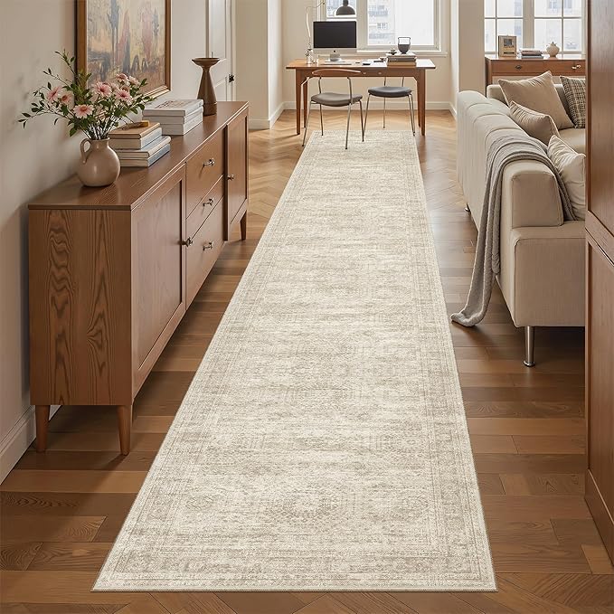 Soalmost Runner Rug 2'x10' Washable Non-Slip Runner Rugs for Kitchen Bathroom Laundry Room Beige Vintage Floor Carpet Runners for Hallway Entryway