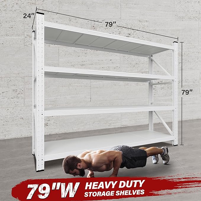 7000LBS Heavy Duty Garage Shelving Units,79" Wide & Deep Storage Shelves,White Metal Garage Shelves,Large Storage Rack,Steel Shelf,Industrial Shelving for Shop,Warehouse,Basement,79" W x 24" D x 79" H