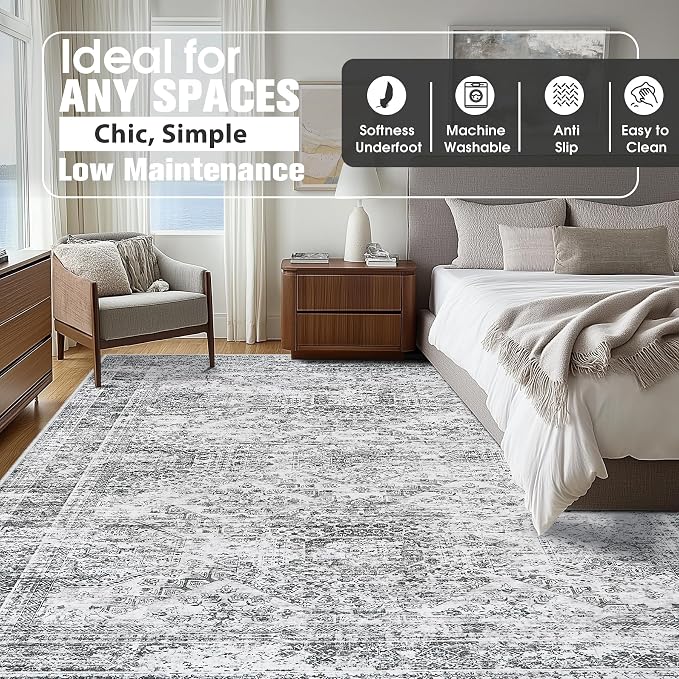 10x14 Area Rugs for Living Room Rug Washable: Abstract Large Rug Indoor Modern Carpet Non Slip for Dining Room Bedroom Nursery Home Office Grey