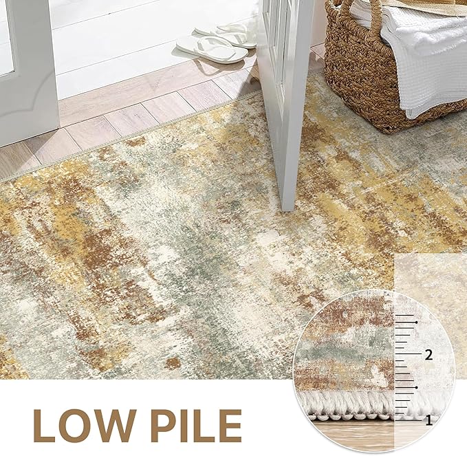 BEIMO Area Rugs 5x7 for Living Room Bedroom, Modern Abstract Machine Washable Rug, Soft Low Pile Floor Cover with Non Slip Backing for Dining Room, Orange Green
