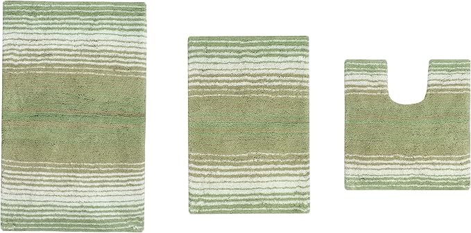 Home Weavers 100% Cotton Gradiation Collection Bathroom Décor | Washable Rug | Bathroom Mat | Kitchen Mat | Bathroom Rug Set | Bath Mat Set | Bath Floor Mat Non Slip, 3 Piece Set with Contour, Sage