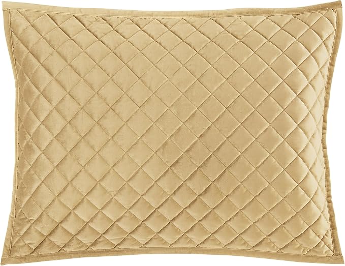HiEnd Accents Velvet Diamond 3 Piece Quilt Set with Pillow Shams, Queen Size, Gold Solid Color, Classic Traditional Luxury Bedding Set, Soft Lightweight Bed Cover, 1 Quilt and 2 Pillowcases