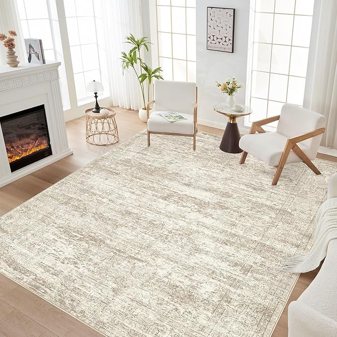 DMOYEST Area Rug Living Room Rugs - 8x10 Abstract Large Soft Indoor Washable Rug Neutral Modern Low Pile Carpet for Bedroom Dining Room Farmhouse Home Office - Vintage Beige