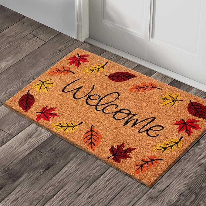 A1HC Natural Coco Coir Door Mat Autumn Leaves Doormat with Heavy Duty Non-Slip PVC Backing - 18" x 30" - Easy to Clean, Welcome Mat for Home, Low-Profile Durable Doormat