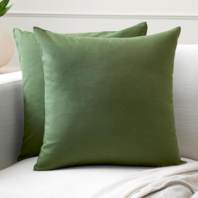 Encasa XO Throw Pillow Covers 20x20 in Set of 2 Leaf Green | No Inserts | Cotton Pillow Covers for Living Room, Bed, Sofa, Couch | Decorative Cushion Covers with Improved Zipper
