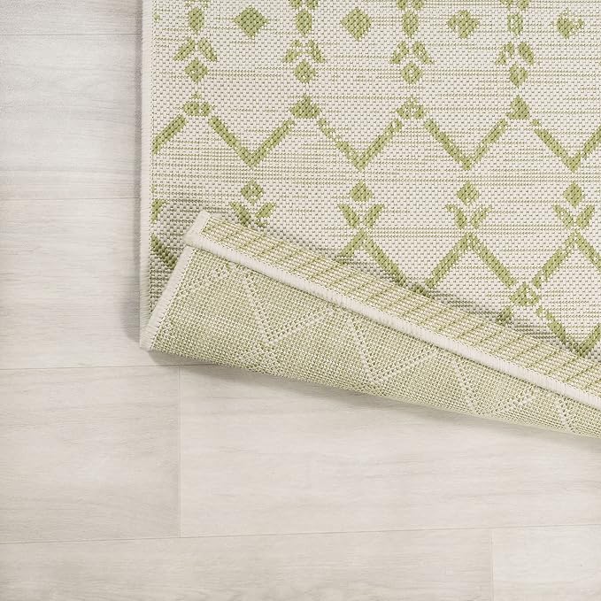 JONATHAN Y Moroccan Geometric Indoor Outdoor Runner Rug 2X10 Cream/Green, Ourika Textured Weave for Backyard, Patio, Porch, Easy-Cleaning, High Traffic, Pet-Friendly, Non-Shedding (SMB108M-210)