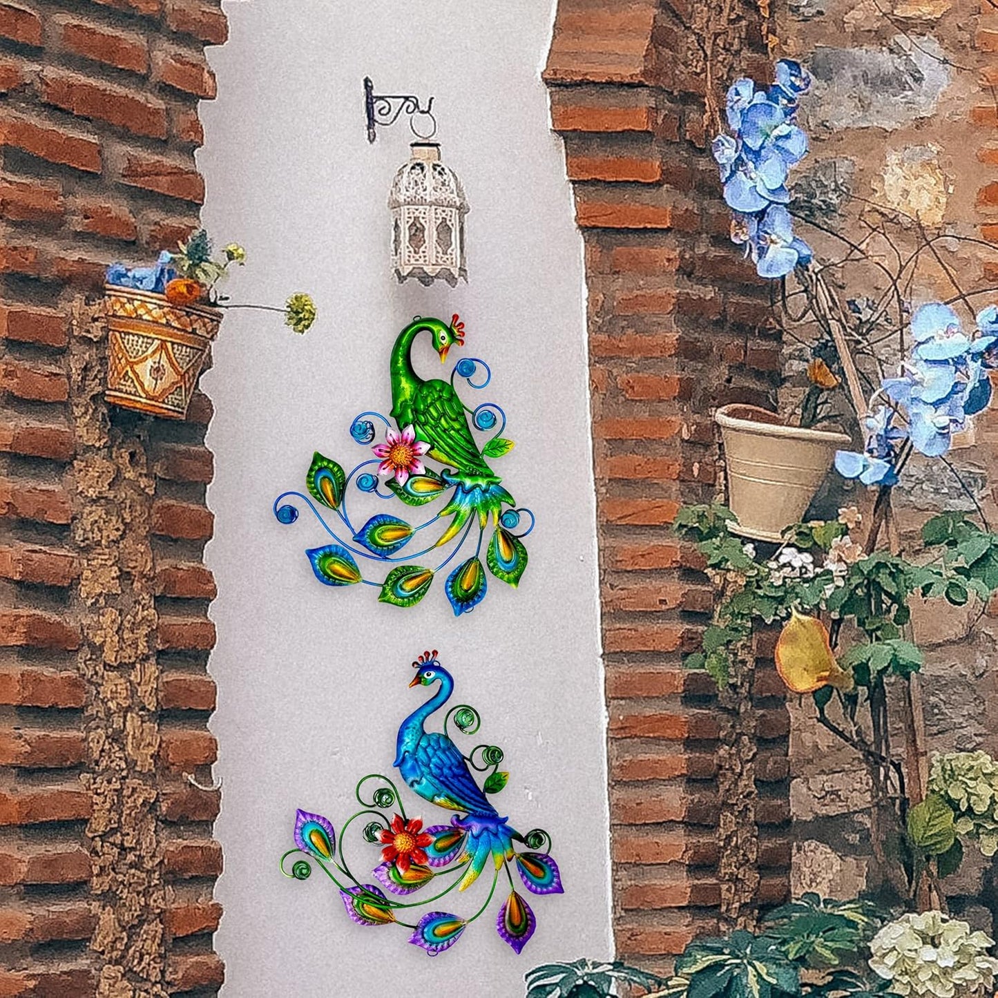 J-Fly Metal Peacock Wall Art - Tropical Outdoor Metal Bird Wall Decor - 11 Inch