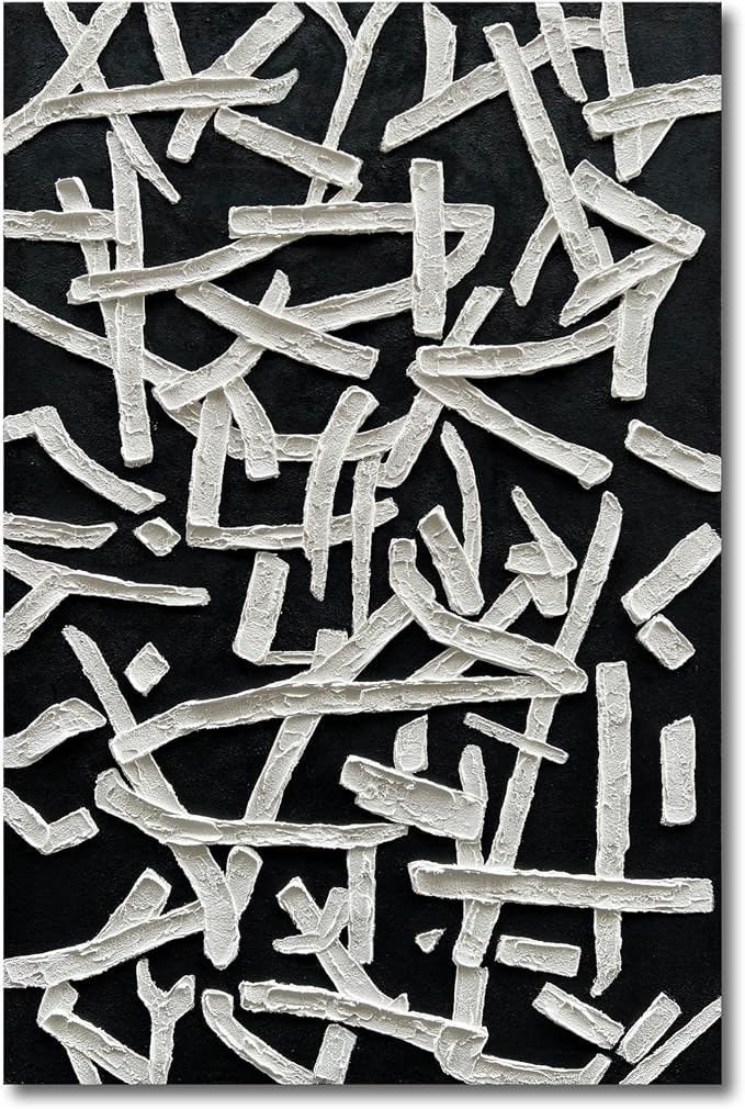 NANKAI Art Hand Painted Oil on Canvas in Black and White Modern Abstract Minimalist Oil Painting Home Wall Art Deco 45x30 inches