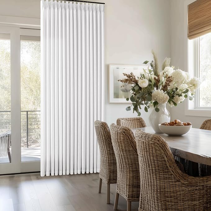 White Linen Curtains 92 Inches Long for Living Room Standard Window Curtain Lengths Light Filtering Semi Sheer Boho Farmhouse Bedroom Pinch Pleated Drapes 92 Inch Length 2 Panels Set 50 Inch Wide