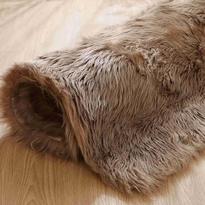Goolela Fluffy Faux Fur Rug for Bedroom 4x6 Light Brown Beige Sheepskin Fuzzy Furry Soft Rug for Living Room Bedside Dorm Plush Shaggy Washable Rectangle