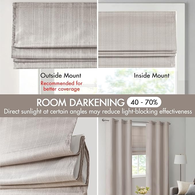 Madison Park Galen Cordless Roman Shade, 27"W x 64"H, Sheen Taupe – Room Darkening, Thermal Insulated, Energy Efficient Window Blind with Subtle Sheen Basketweave Fabric for Privacy
