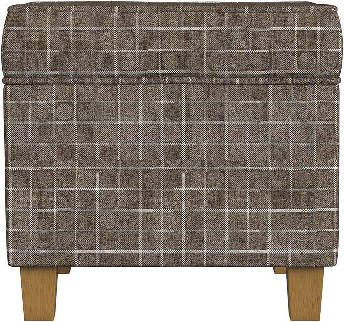 Homepop Home Decor Classic Square Storage Ottoman with Lift Off Lid | Ottoman with Storage for Living Room & Bedroom, Brown Window Pane Fabric