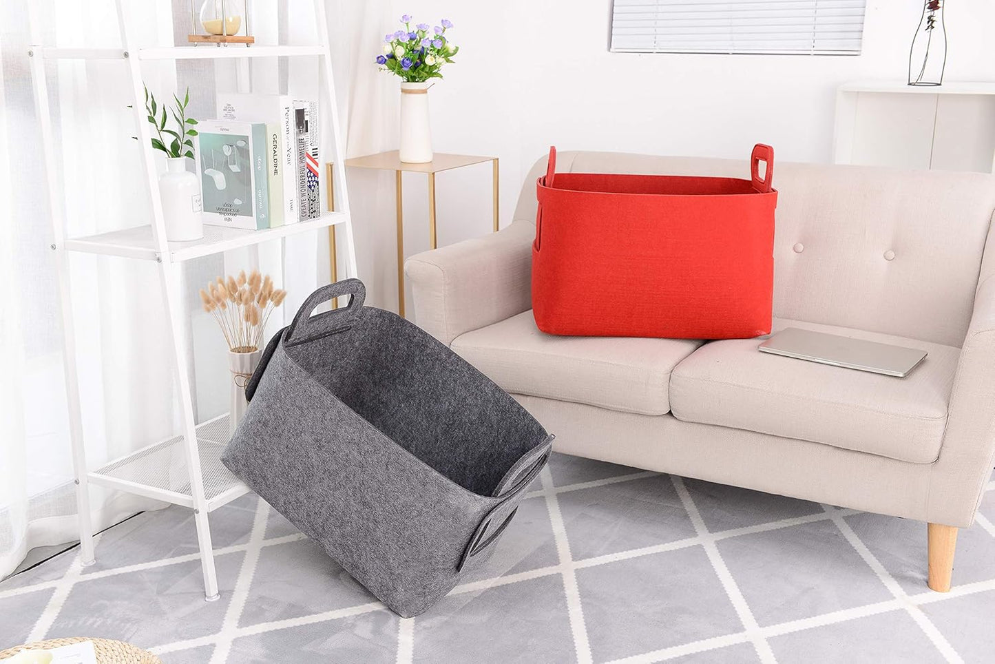 Minoisome Storage Basket Felt Storage Bin Collapsible& Convenient Box Organizer with Carry Handles for Office Bedroom Closet Babies Nursery Toys Laundry (Grey, 17.9inch（L）×12.2inch（W）×11.6inch（H）)