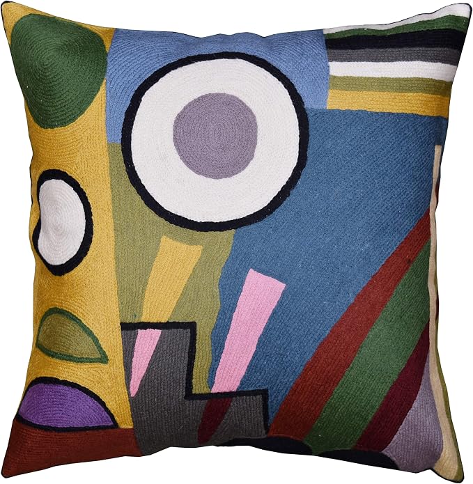 Kandinsky Modern Pillow Cover - Soul II | Mid Century Chair Cushions | Abstract Throw Pillows | Contemporary Pillowcase | Modern Couch Pillows | Hand embroidered Cushion | Wool Size 18x18