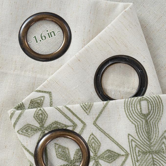 NICETOWN 102" Long Sage Green Embroidered Trim Cream Linen Curtains 2 Panels - Gorgeous Wall Decoration Floor to Ceiling Drapes for Living Room, Boho Style Bronze Grommet Top, W52 x L102