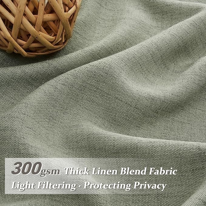 Extra Long Sage Green Thick Linen Sheer Curtains 108 Inches Long for Sliding Glass Door, Lush Decor Pinch Pleated Aesthetic Curtain with Hooks Rings & Back Tab 9 FT Bedroom Window Drapes 2 Panels Set