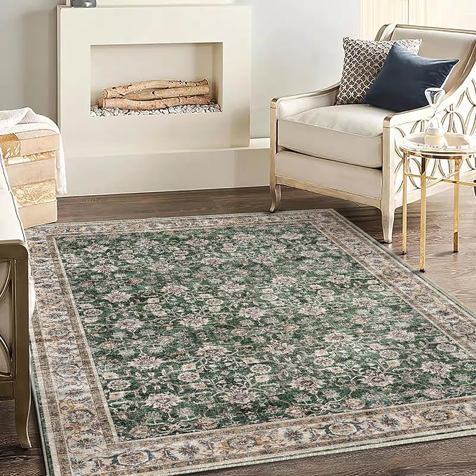 CHAMPLANT Area Rug 5'x7' Washable Rug Vintage Traditional Floor Cover Thin Retro Kitchen Indoor Distressed Non Slip Carpet for Living Room Bedroom Dining Room