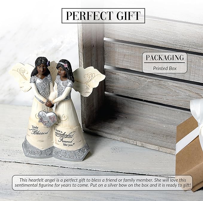 Pavilion - Wonderful Friend - 5.5" Double Ebony Angel Figurine Religious Best Friend Bestie BFF God Jesus Lover Christian Christ Gift Present