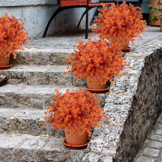 NETAP Outdoor Artificial Flowers UV Resistant, 20 Bundles Fake Realistic Floral Greenery Plants for Outside Porch, Window Boxes, Garden, Yard, Inside Home Table Decor,RedOrange