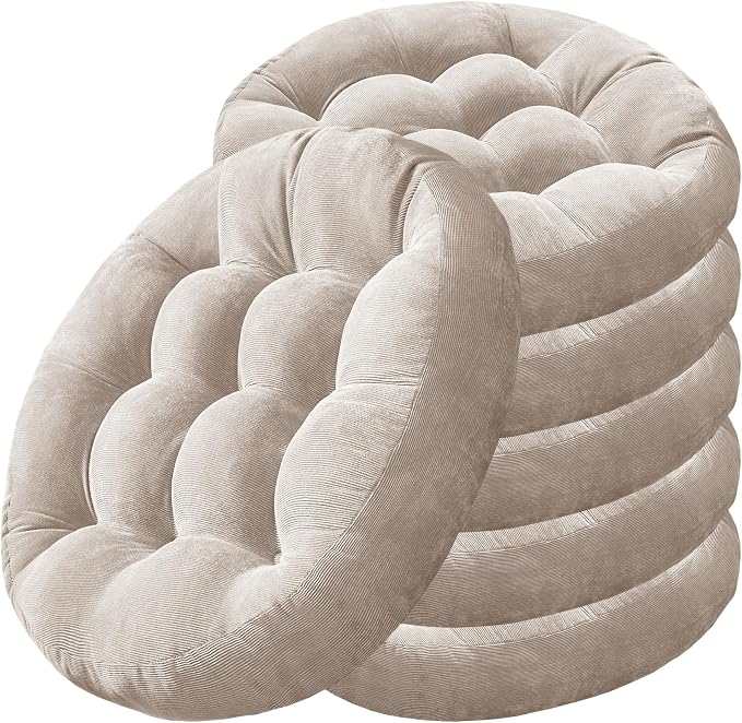 Degrees of Comfort Floor Cushion 6 Pack for Meditation, Office & Study Room – Corduroy Soft Seating Set, 22 Inch, High-Density Foam, Round Shape, Beige