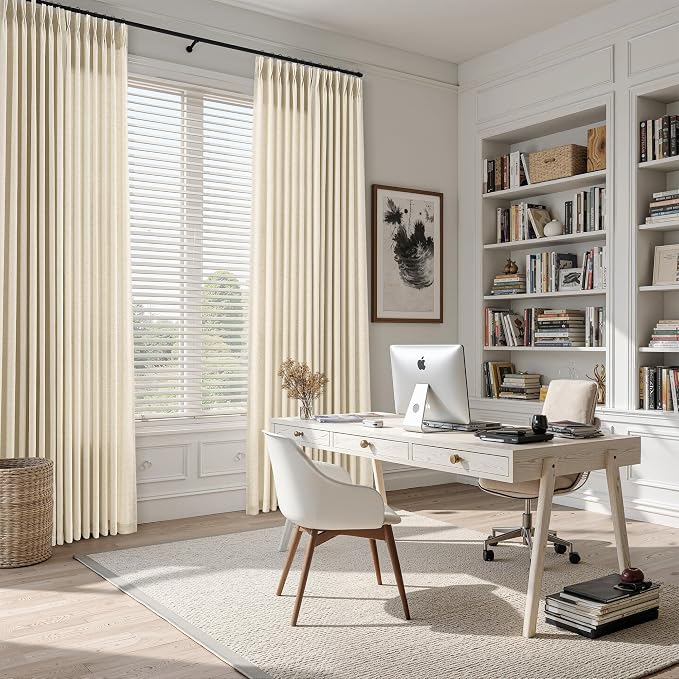 Guken Beige Pinch Pleated Linen Curtains 102 Inches Long 2 Panels for Living Room Bedroom Country Boho Farmhouse Back Tab Privacy Light Filtering Semi Sheer Pleated Drapes with Hooks Rings 40x102