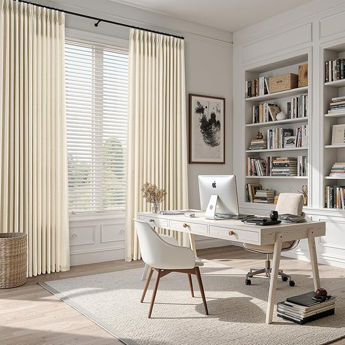 Guken Beige Pinch Pleated Linen Curtains 84 Inch Length 2 Panels Set for Living Room Bedroom Modern Farmhouse Boho Semi Sheer Back Tab Window Privacy Draps with Hooks Rings for Dining Room 40x84