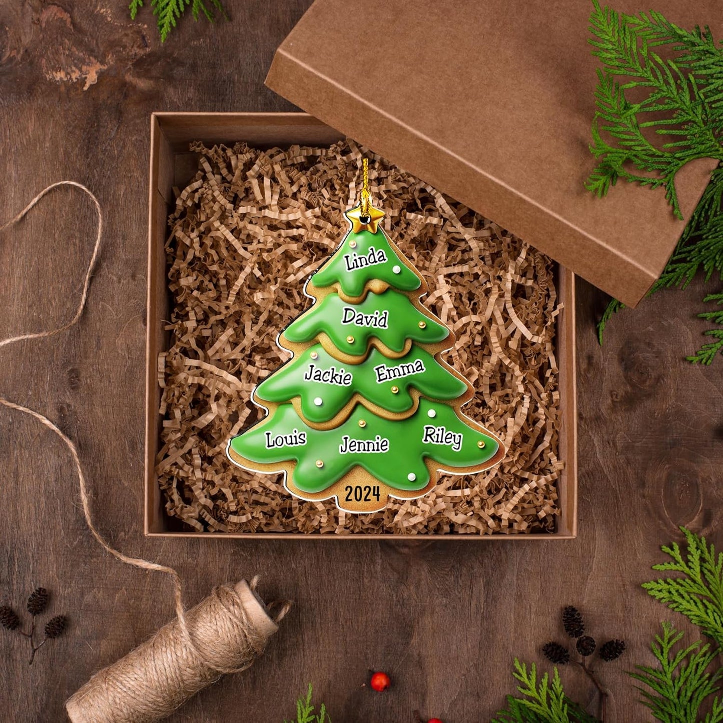 Family Gingerbread Name - Personalized Custom 3D Inflated Effect Acrylic Ornament Family Members and Pets Ornament Gifts for Family Tree Decoration (A05, 7 Names)