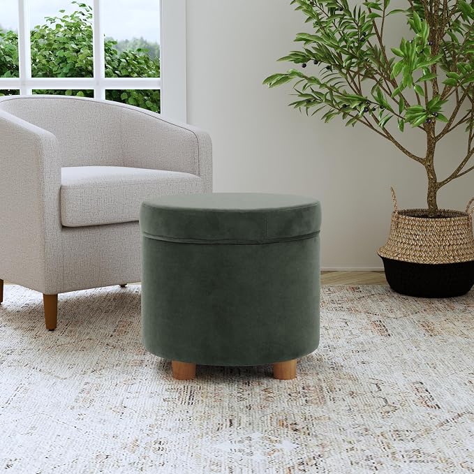 HomePop 19" Round Storage Ottoman - Loden Green Velvet