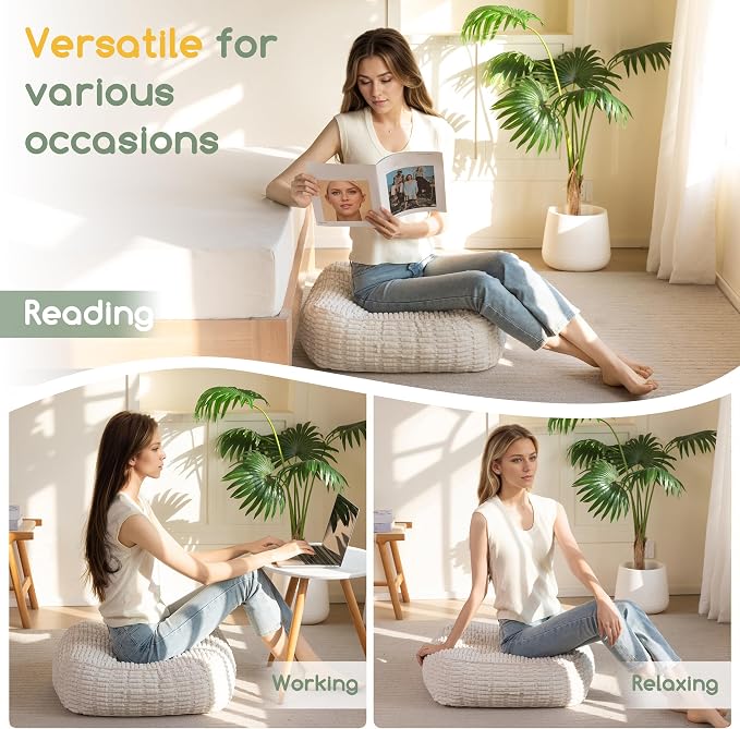 HIGOGOGO 6" Floor Pillow Cushion for Adults, Meditation Cushion Pillow, Blended Corduroy Cover, Large Square Floor Sitting for Tatami Living Room or Yoga, 22x22 Inch, Beige