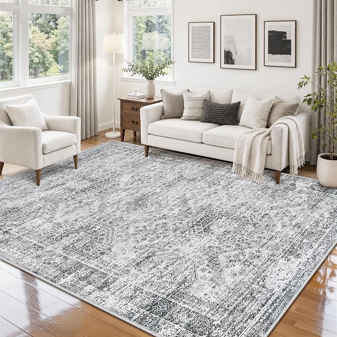 5x7 Area Rugs for Living Room Rug Washable: Abstract Rug for Dining Room Bedroom Carpet Non Slip 5 by 7 Indoor Modern Nursery Home Office Grey