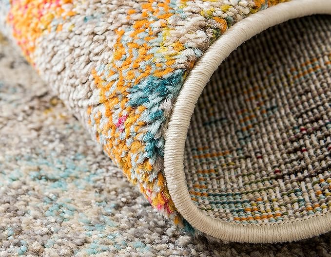Unique Loom Chromatic Collection Modern Rustic & Vibrant Abstract Area Rug For Any Home Décor (9' 0 x 12' 0 Rectangular, Beige/ Blue)