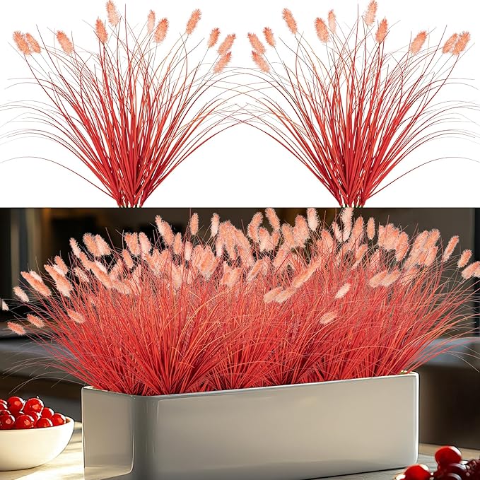 Ttranewsoo Fake Grass Fall Flowers Artificial Shrubs Artificial Grass Wheatgrass Cattails Fake Grass Decorations Artificial Plants Ornamental Grass Outdoor Grass Green Leafy Decorations (12PCS)Orange