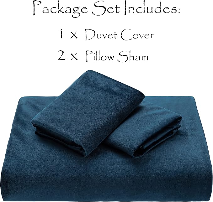 Chanasya Premium Velour Velvet Duvet Cover Set - Duvet Cover (90” x 90”) & 2 Pillow Shams (20” x 26”) - 3-Piece Set - Indigo, Queen Size