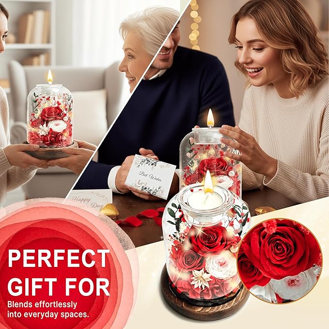 Gifts for Mom, Preserved Rose Flowers in Glass Dome, Forever Flowers for Delivery, Eternal Rose, Birthday Gifts for Women, Mothers Day for Grandma, Wife, Daughter, Anniversary(Red)