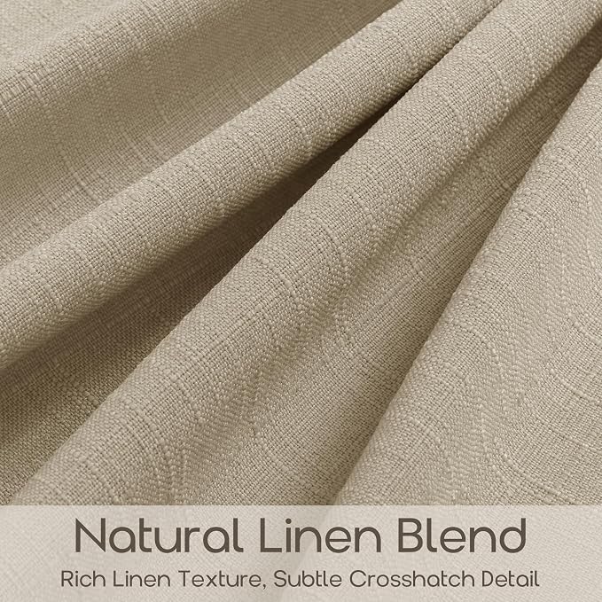 Pinch Pleated Linen Curtains 86 Inches Long 2 Panels Set Oatmeal Sand Boho Semi Sheer Privacy Window Curtains for Track System 86 Inch Length Back Tab Burlap Drapes for Living Room Bedroom Office