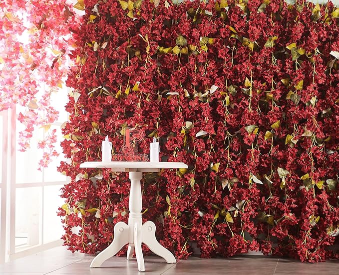 PONKING Flower Garland, Artificial Hydrangea Vine Flowers, Hanging Fake Hydrangeas Vine for Room Anniversary Wedding Birthday Christmas Wall Arch Decor, 2 Pcs, Floral Garland, Red Flower