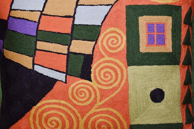 Klimt Orange Modern Throw Pillow Cover | Orange Abstract Pillow | Modern Couch Pillow | Contemporary Throw Pillows | Outdoor Pillow | Mid Century Chair Cushions | Handmade Wool Size 18x18