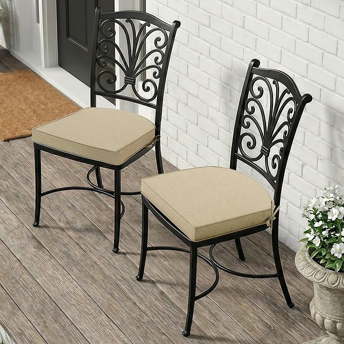 Outdoor Chair Cushions, Fade-Resistant & Water-Resistant, D Shaped Patio Furniture Seat Chair Pads Replacement with Ties, Non-Slip Bottom, Removable Cover, Set of 4, 19 x 19 Inch, Natural