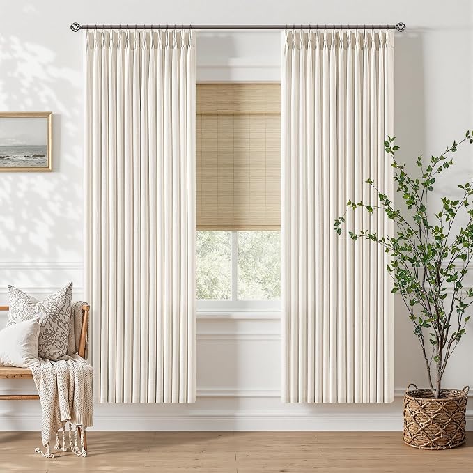 72 Inch Pinch Pleated Linen Curtains for Dining Room Bedroom Neutral Light Filtering Privacy Short Pleat Curtains with Hooks Rings Natural Back Tab Drapes for Cabin Closet 72 Inches Long 2 Panels