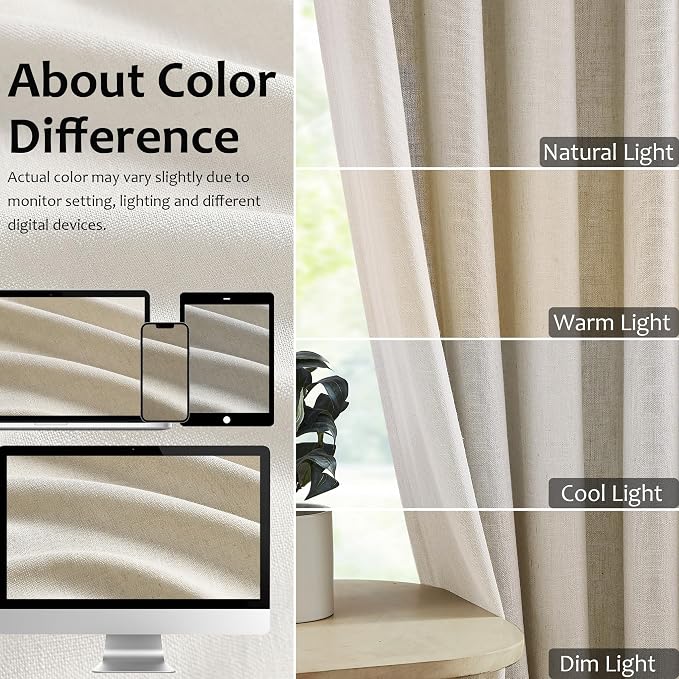 Central Park Sand Pinch Pleated Light Filtering Curtain Panel 84 Inch Long Linen Blended with Microfiber Liner Rustic Textured Window Drapes for Living Room Bedroom with Back Tabs Hooks, 40"L x84"W x2